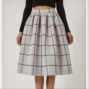Topshop Grey Grid Window Pane scuba Midi Skirt 6